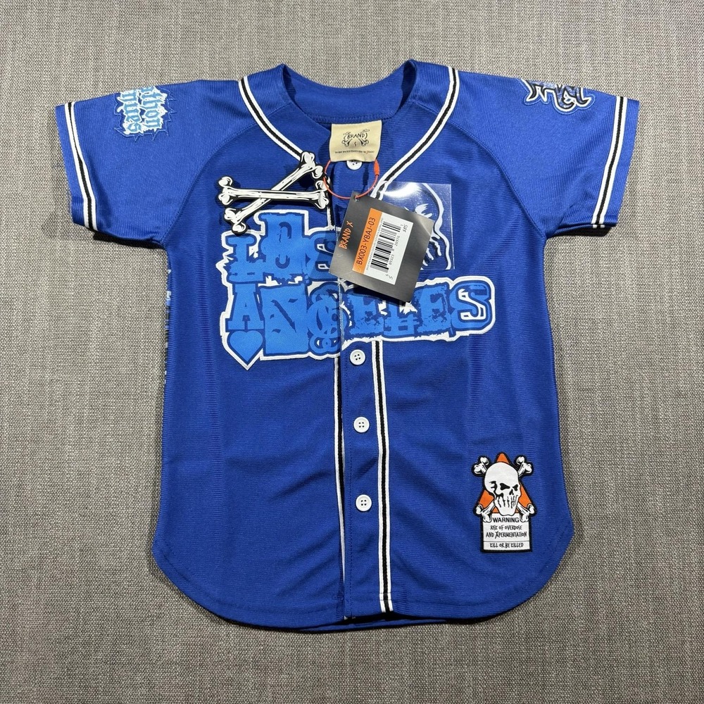 Brand X Shirt Youth Small Blue Los Angeles Baseball Jersey Marathon Continues